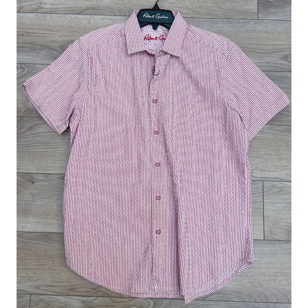 Striped Seersucker Short-Sleeve Button Down Shirt (NWT)